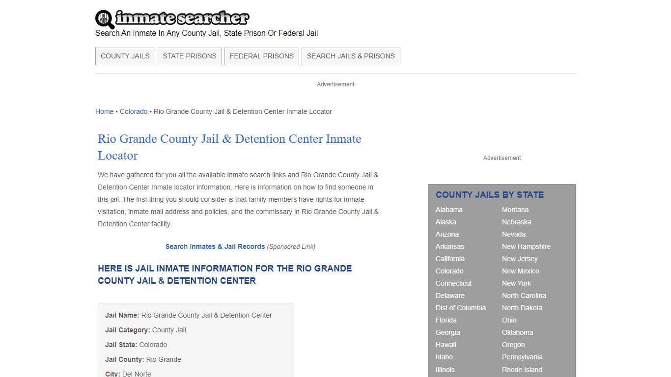 Rio Grande County Jail & Detention Center Inmate Locator - Inmate Searcher